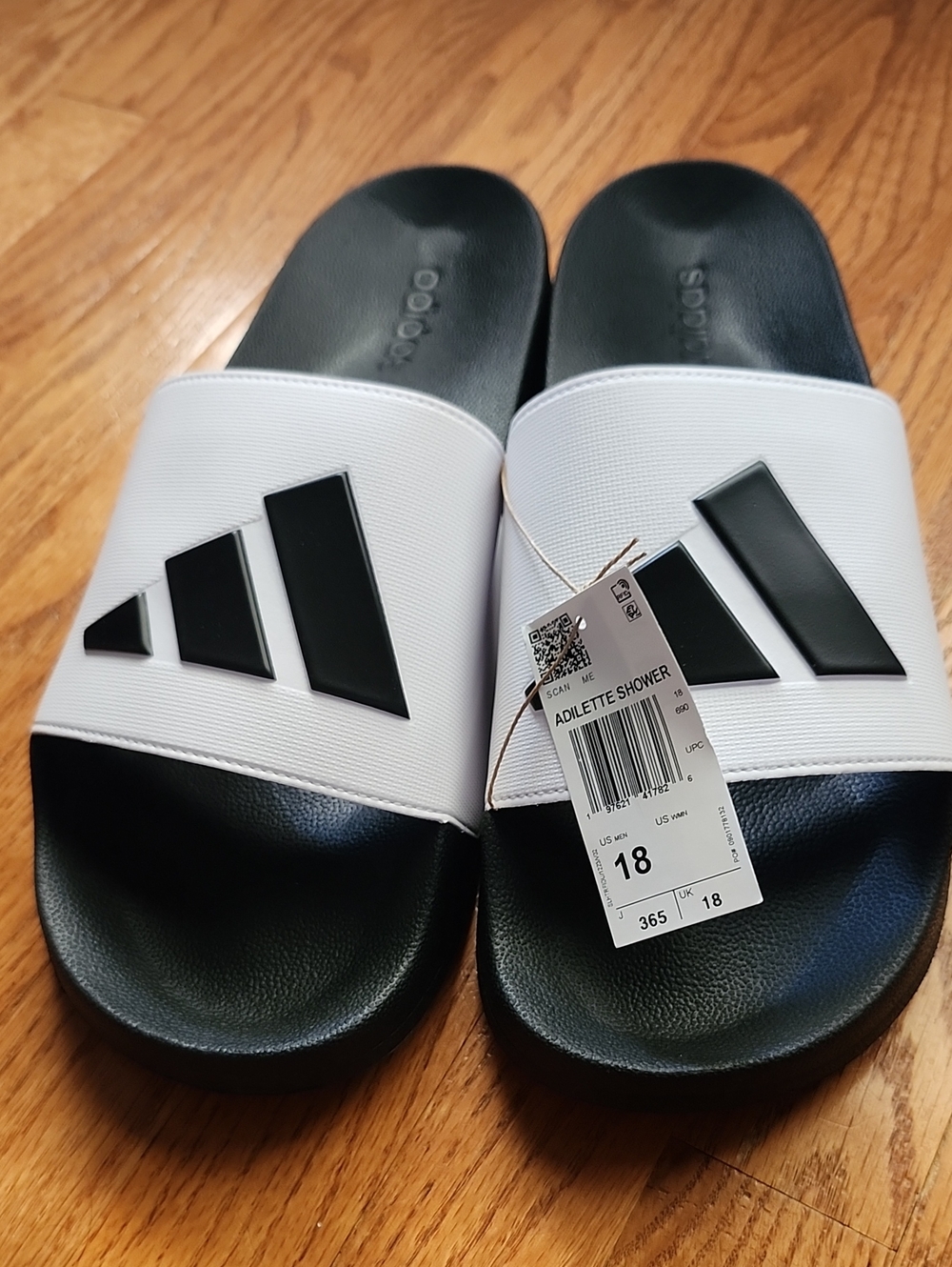 Adidas Adilette Shower Slide - White/Black Size 18 NWT And Box